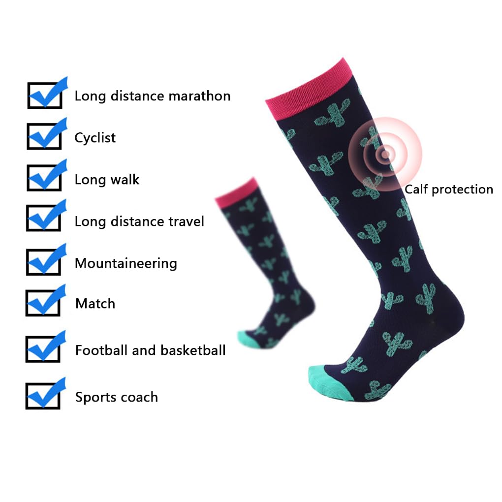 Calcetines de compresión para mujeres y hombres, para correr, ciclismo, protectores de pantorrillas, rompecabezas deportivos, estampado de flores de cactus, calcetines a presión, rompecabezas/L/XL