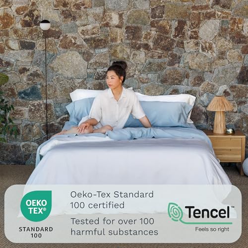 Image of Olive + Crate Tencel Lyocell Eucalyptus Sheets King Size - Cooling Tencel Sheets for Hot Sleepers with 18 Inch Deep Pocket Fit - Ivory 4-Piece Set
