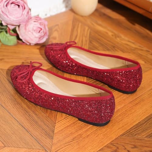 Dear Time Women's Glitter Bowknot Ballet Flats Round Toe Wedding Flats Slip On Ballerina Flats Dress Shoes3