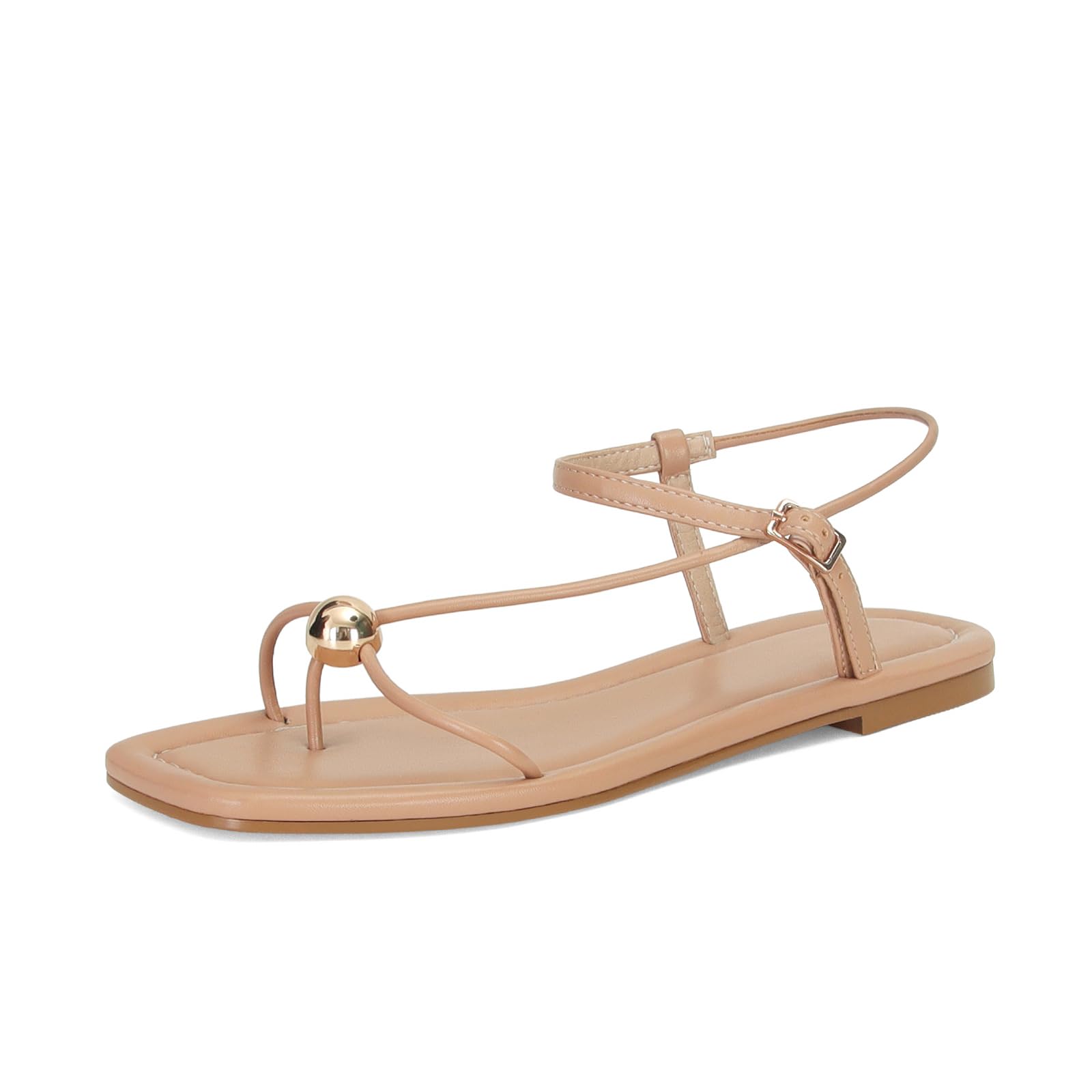 GTBINGGO Strappy Flat Sandals for Women Comfortable Open Square Toe Sandals Dressy Beach Thong Flip Flop Slides Sandals