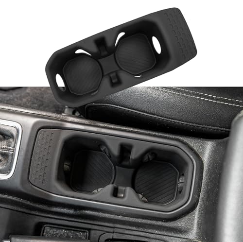Maxzina Cup Holder Compatible with 2018-2026 Jeep Gladiator JT & Wrangler JL JLU 4XE Insert Center Console Cup Holder Soft Silicone Black Bottle Holder Interior Decoration 2025 Gladiator Accessories
