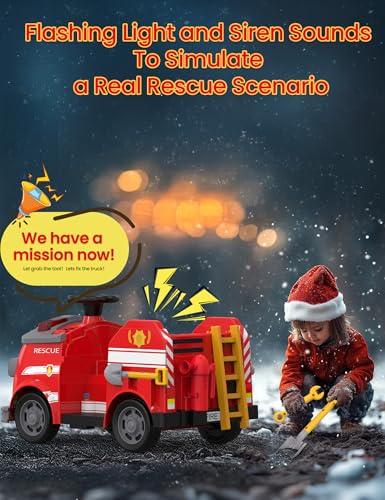 Ride on Fire Truck,Kids Ride on Car with Interactive Fun Games,12V Kids Electric Car with Toy Fire Extinguisher,Alarm Lamp,Siren-Call,Wrench Set,Toy Tools,Spade Shovel,Gifts,Red - Thumbnail 6
