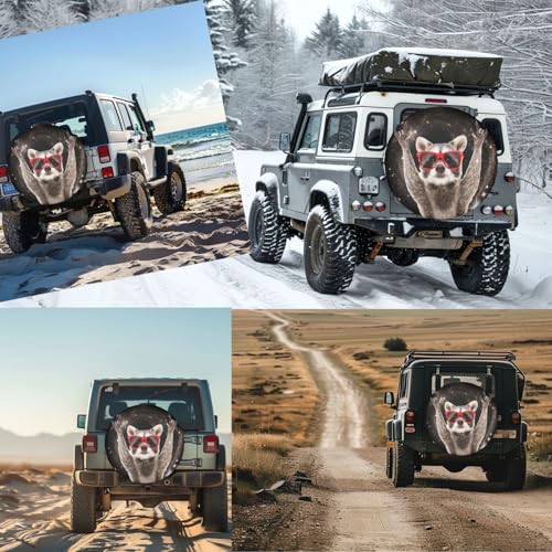 Image of Galaxy Raccoon Spare Tire Cover for Rv Trailer Camper Truck SUV - Cute Raccoon Animal Wheel Protectors Cover Waterproof Fabric for Travel Camping Outdoor,Universal Fit,14 inch