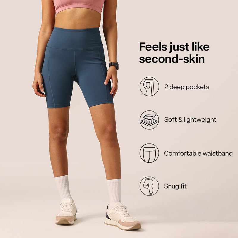 Blissclub Ultimate Pantalones cortos de ciclismo Lite con 2 bolsillos, pantalones cortos de gimnasio para mujer, pantalones cortos deportivos, pantalones cortos de natación y moldeadores para abdomen