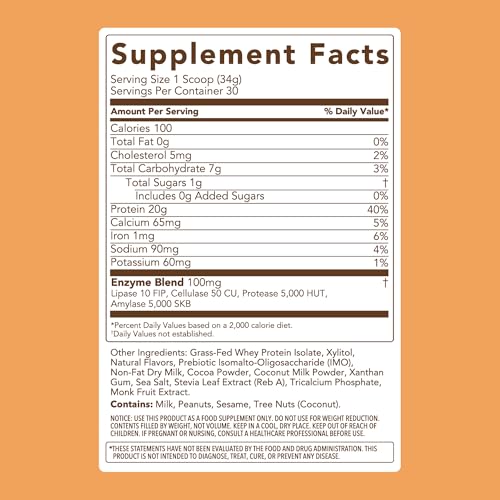 Image of Clean Simple Eats Whey Isolate Protein Powder, Chocolate Peanut Butter, Naturally Sweetened, 0 Added Sugar, 20g 100% Grass Fed Protein Powder with Digestive Enzymes, Gluten Free, Non GMO, 30 Servings