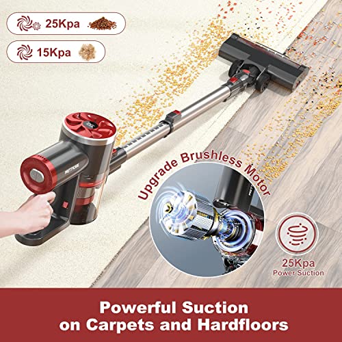 Prettycare Cordless Vacuum Cleaner, Self-Standing, 25Kpa Powerful Suction Stick Vacuum With Smart Led Display, 40Min Long Runtime Brushless Motor, Lightweight Vacuum For Hardwood Floor Carpet Pet Hair #TOP2