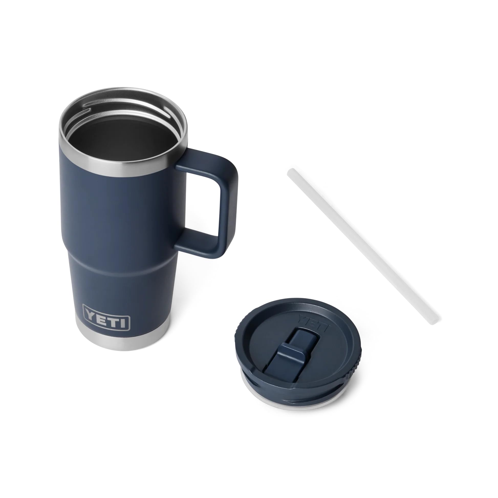 YETI Rambler - Taza de viaje con pajita, de acero inoxidable, aislada al vacío, con tapa de popote a juego, azul marino, 591 ml
