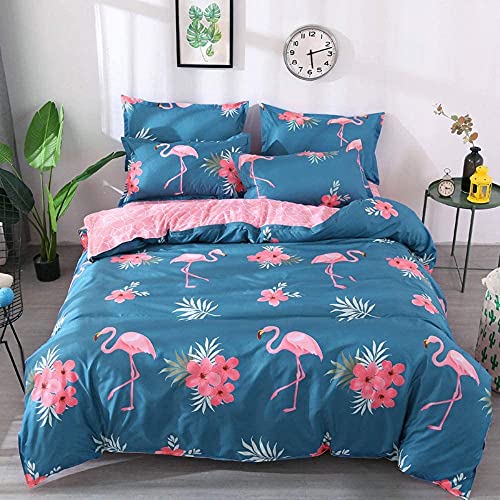 Loussiesd Flamingo-Bettwäsche-Set mit tropischem Tier, blau-rosa...