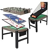 Sunnydaze 45-Inch 5-in-1 Multi-Game Table - Billiards, Air Hockey, Foosball, Ping Pong, and Basketball - Weathered Gray