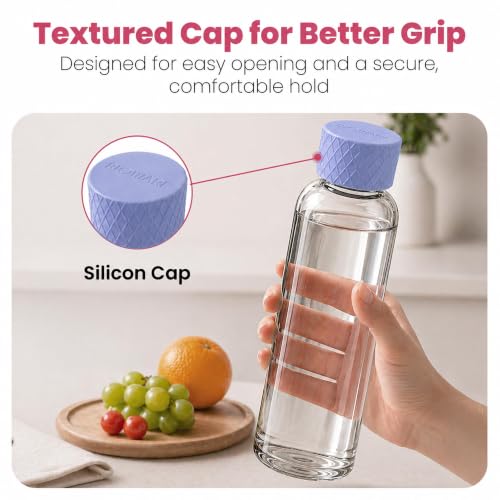 Image of Rioware Glass Water Bottle 1 Litre | Airtight lid | Leak Proof | Silicon Cap | Fridge Water Bottles for Home, Office & Gym (1 Ltr- Pack Of 4, Blue)