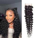 2x6 Deep Wave Lace Closure Human Hair Natural Black Color Deep Wave 10A Unprocessed Brazilian Virgin Remy Hair Closure Pre Plucked With Baby Hair 10 Inch