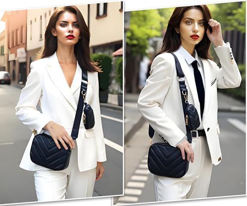 Small Quilted Crossbody Bags for Women Stylish Leather Purse Designer Handbag with Coin Pouch for Shopping, Dating, Traveling (Black)