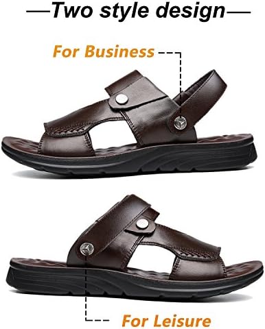 Mens Flat Sandal Summer Comfortable Leather Open-Toe Sandal Beach Walking Shoes for Outdoors Slippers Black 10.5 D(M) US | Image 3