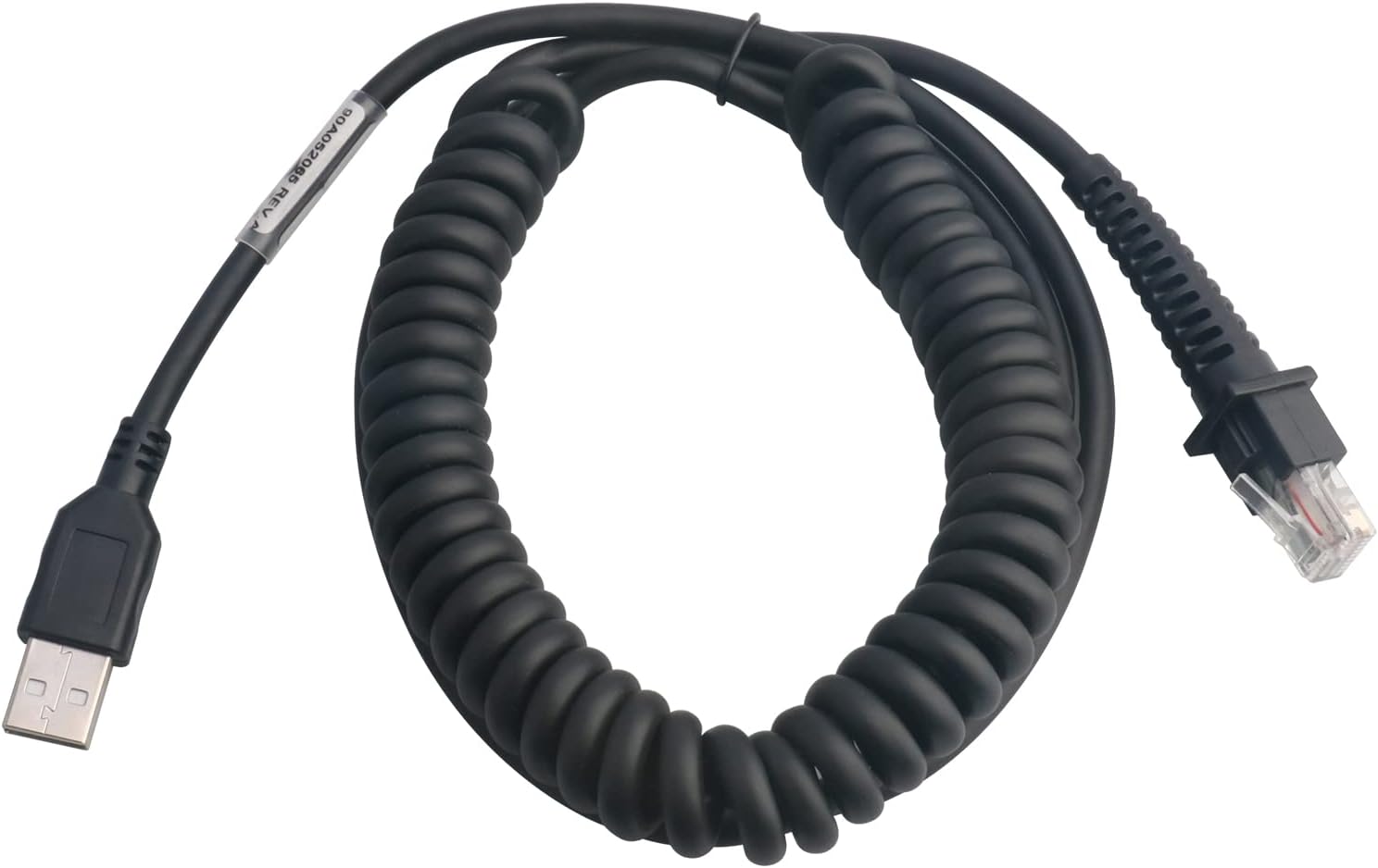 USB Cable Coiled 3 Meter, Type A USB to RJ45 Barcode Scanner Cable for Datalogic GD/GM/QD/QM Series GD4330 GD4430 (3M / 9FT Coiled USB Port)