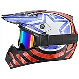 Casque de moto drapeau américain, Casque Motocross Enfant - ECE 22.05, Casque Moto Cross Set Casque BMX Quad Enduro ATV Scooter avec Goggle/Gants (Lacquered,S)
