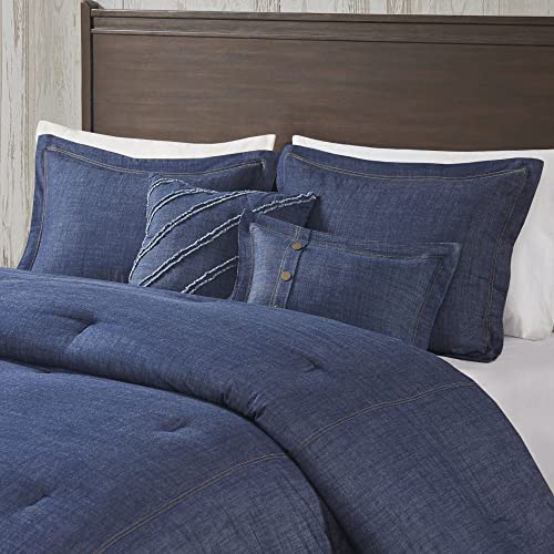Woolrich Rustic Lodge Cabin Comforter Set - All Season Down Alternative Warm Bedding Layer and Matching Shams, Oversized Queen, Perry, Denim Blue
