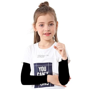KALSARIA Arm Sleeves for Kids Toddlers UPF 50 UV Sun Protection Winter Sleeves to Cover Arms - Black And Navy Blue (Pack of 2)