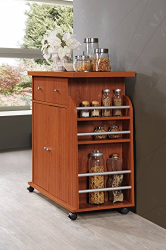 Hodedah Import Kitchen Island with Spice Rack and Towel Rack, Cherry