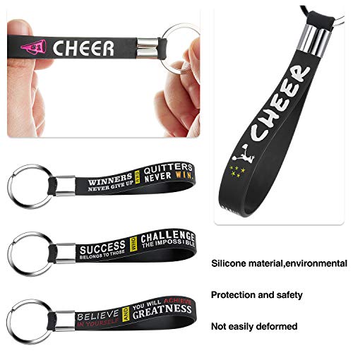 Boao 24 Pieces Cheer Keychain Cheer Gifts Cheerleading Keychain Motivational Quotes Keychain Inspirational Silicone Key Ring Keychain For Women Girls Cheer Team Theme Party Favors Supplies #TOP3