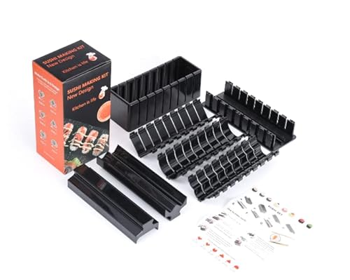 11 Nouveau Design Sushi Maker Kit de fabrication de sushis pour débutants, boîte à faire soi-même avec une foire aiguisée et une carte de recettes - Cadeau de culture japonaise - Noir v2.0 Cover