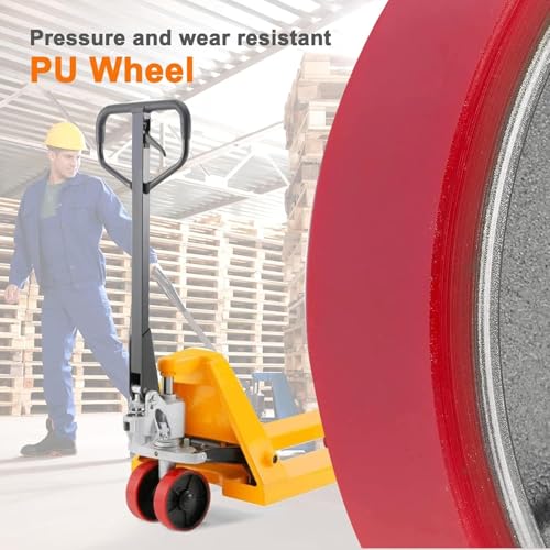 Image of Pallet Jack /Truck Full Set with Axles, Pairs of 7 inch x 2 inch Steer Wheels & 3 inch x 3.75 inch Load Wheels with Bearings ID 20mm Poly Tread Black, Entry Exit Roller, Tool Kit Included.(Assembled)