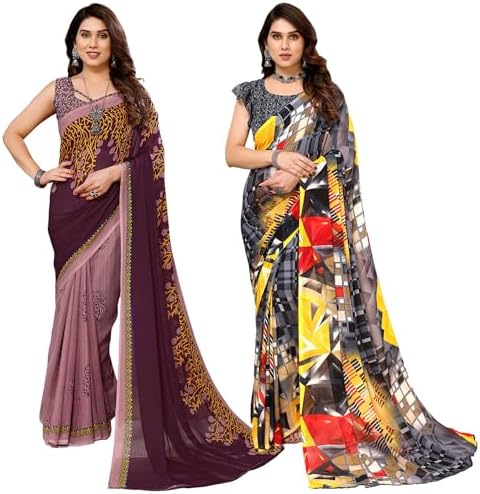 Payal Floral Georgette Saree With Blouse Combo Pack of 2 Combo (Combo_Md_1108_3_1344)_A14564
