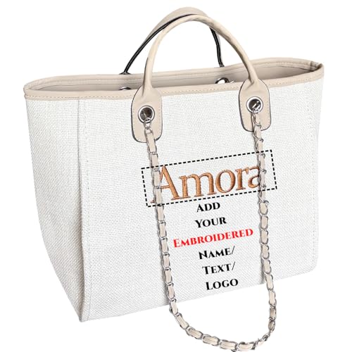 Women Custom Embroidered Tote Bag with Chain Strap