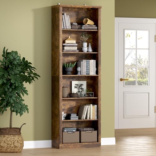 Image of BORNOON 74 inch Tall Bookshelf, 6-Tier Floor Standing Bookcase with 2 Adjustable Shelves, 24 inch Wide Open Storage Shelf, Modern Display Organizer for Home Office, Living Room, Bedroom, Study