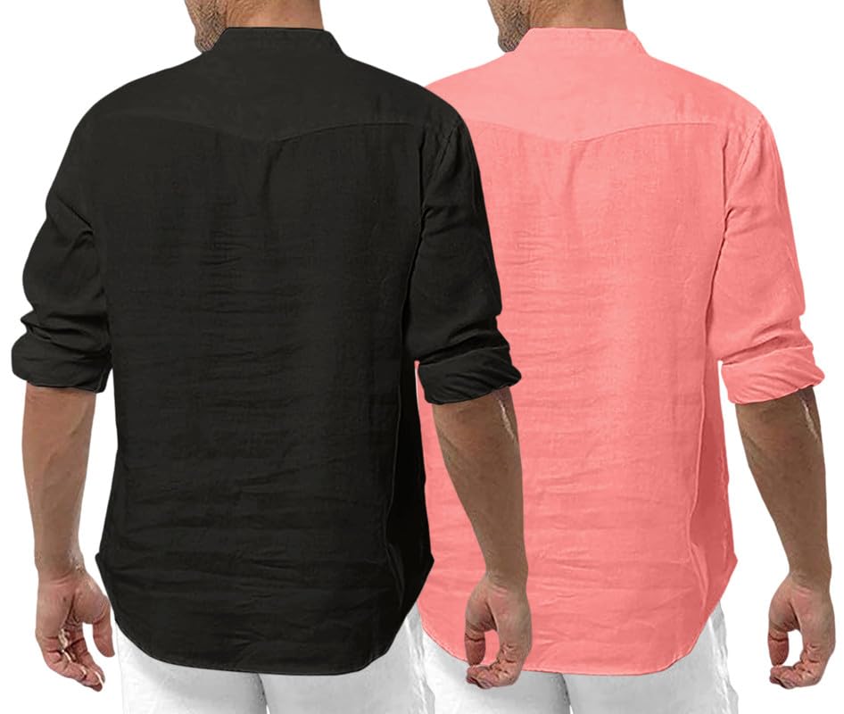 Image of ROYALSCOUT Men's Cotton Polyester Blend Solid Regular Fit Full Sleeve Short Kurta | Ethnic, Lightweight Summer Kurta for Daily & Occasion Use