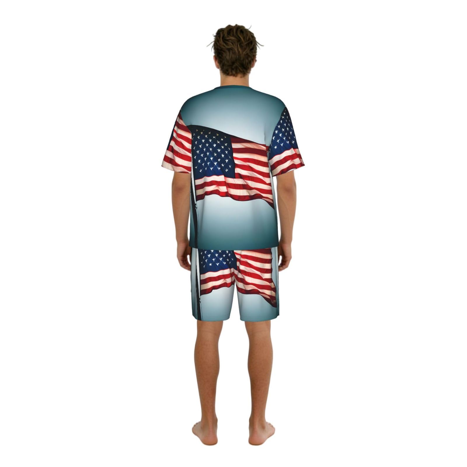Conjunto de pijama clásico para hombre, estampado de bandera estadounidense, pantalones cortos de pijama suaves para hombre, perfecto para noches de verano