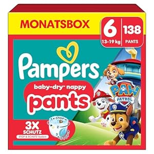 Pampers Baby-Dry Pants Paw Patrol Edition Größe 6, 138 Windeln, 13kg-19kg, 360° Passform hilft, Auslaufen zu verhindern