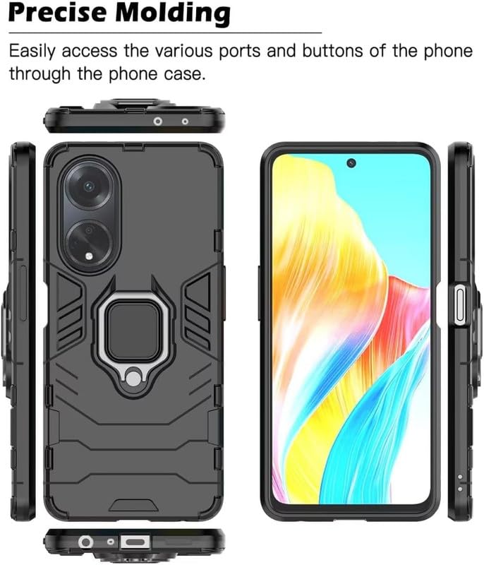 Image of OneLike 360 Shockproof Slim Drop Full Body Protection Robot Ring Phone Back Cover for Oppo F23 5G - Black