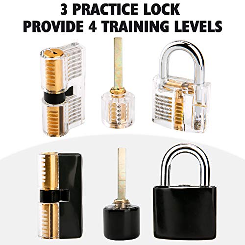 Luxebell Lock Picking, 33 PCs Dietrich Set mit 3 transparenten Übungsschlössern bieten 4 Schwierigkeitsstufen für Anfänger und Schlosserausbildung - Image 3