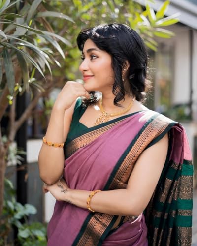 Image of Women's Kanjivaram Cotton Silk Saree South Indian Paithani Sari | gadwal cotton sarees with Zari Border and Blouse Piece - Suitable For All Indian Occasions and Festivals 191