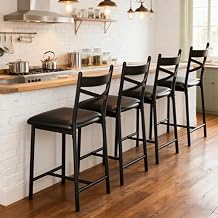 IDEALHOUSE 26" Counte Height Bar Stools Modern High Barstools with Back, Metal Legs and Footrest, Black Faux Leather Bar Chairs,Urban Armless Dining Chairs with Backrest for Kitchen Island 4