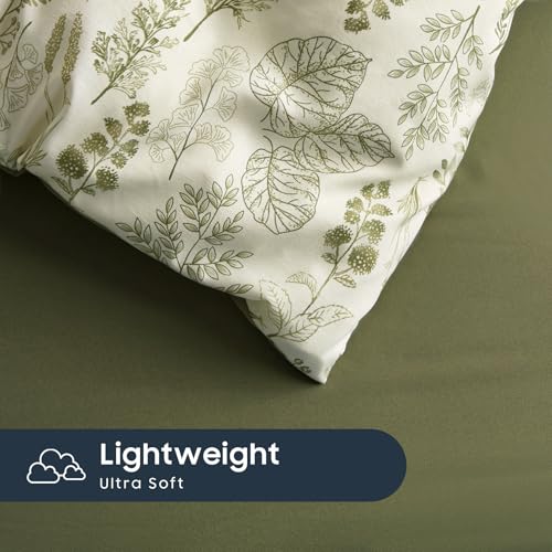 Image of Wake In Cloud - Floral Comforter Set, Botanical Vintage Flower Coquette Cottagecore Aesthetic for Women Teen Girls, Soft Lightweight Dorm Bedding, 3 Pieces, Olive Green, Twin /Twin XL Size