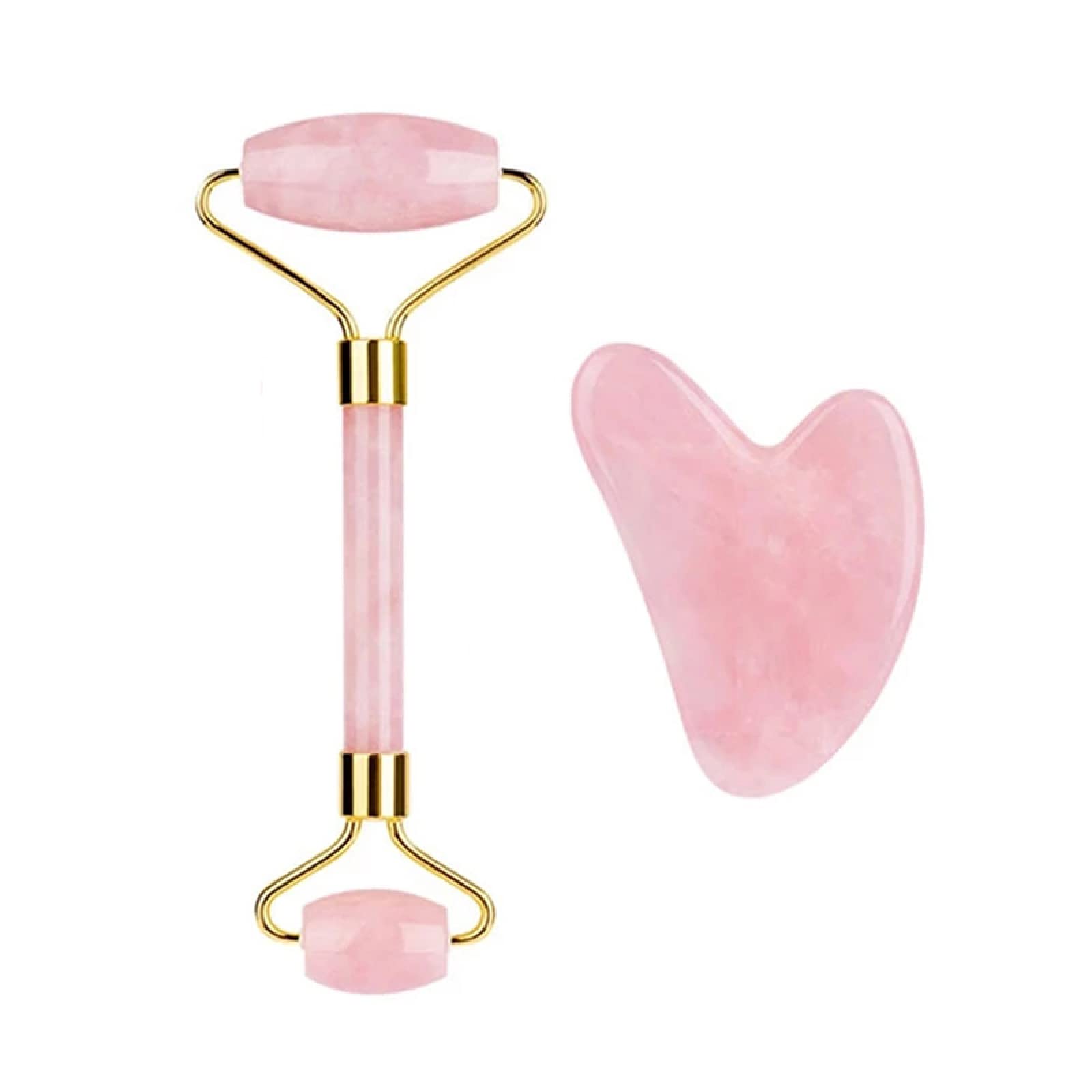 Rodillo facial de cuarzo rosa y juego de Gua Sha, piedra de jade natural, herramientas Guasha, rodillo de masaje gouache, masajeador de elevación facial, tipo 12