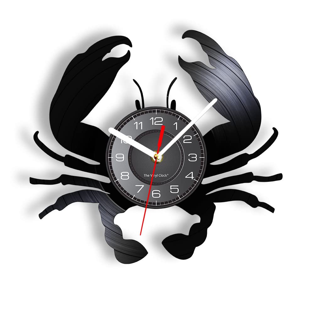 Smotly Black Vinyl Wall Clock With Led Night Light Function, Crab Shape, Wall Clock Gift For Home Decor. (Black)