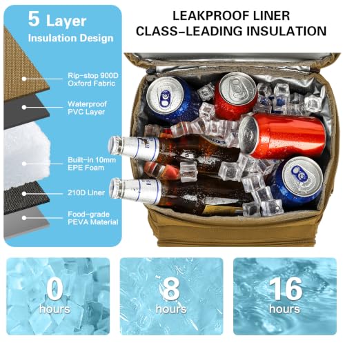 Image of Tactical Cooler Backpack for Men, Double Deck Insulated Cooler Bag 40 Cans, Soft Lunch Backpack with 16H Ice Retention Waterproof Leakproof Picnic Backpack for Work Beach Camping BBQ Hiking