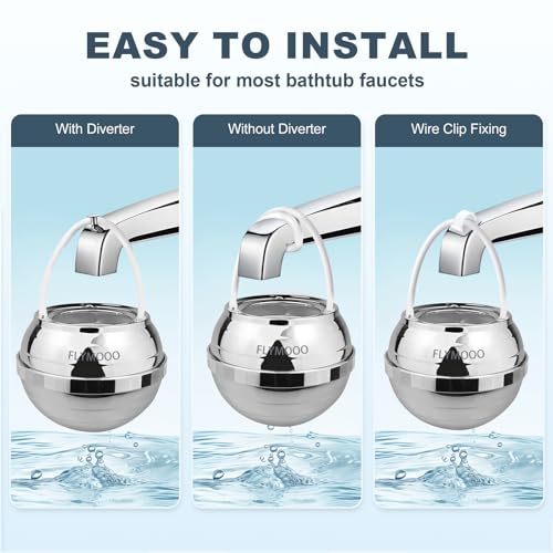 Image of FLYMOOO Bath Filter for Tub, Bathtub Faucet Water Filter with 8 Stages & 2,500 Gallons of Filtration to Reduce Contaminants for Softer, Smoother Skin (Silvery)