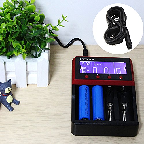 SVPRO LCD Display Battery Charger for AA AAA C Ni-MH Ni-CD Rechargeable Batteries 18650 26650 10440 14500 Li-ion LiFePO4 with Adapter Charger and Car charger (4 Slot)