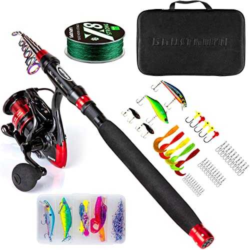 Ghosthorn Angelrute und Spule, Teleskop-Angelruten-Set für Männer, zusammenklappbar, tragbar, Angelausrüstung, Starter…