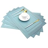 Placemats,Heat Insulation Non Slip Plastic Placemats,Washable Easy to Clean Woven Vinyl Kitchen Stain Resistant Placemats for Dining Table Set of 4(Sky Blue)