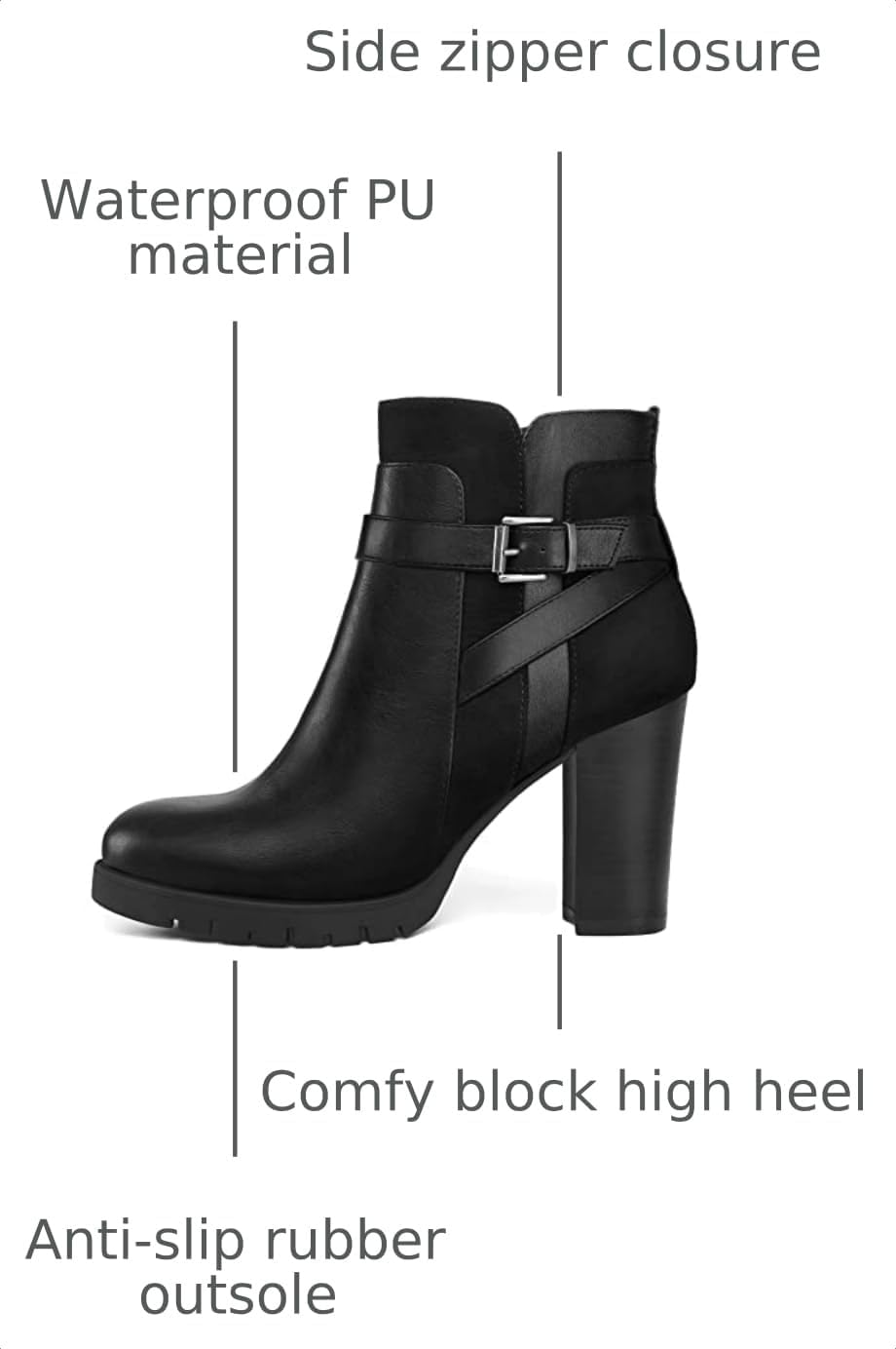 mysoft Women's Ankle Boots Side Zip Chunky Stacked Heel Booties with Wide image 3