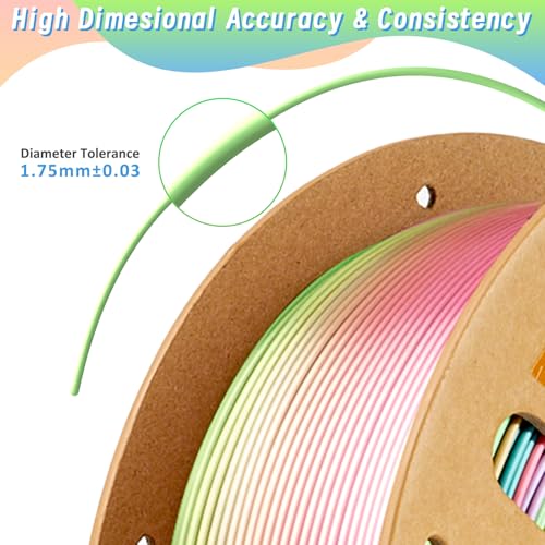 Image of ERYONE Silk Rainbow 3D Printer PLA Filament 1.75 + /- 0.03mm, Shiny Multicolor Filament PLA Fast Color Change 1KG(2.2LBS), Metal Luster Rainbow