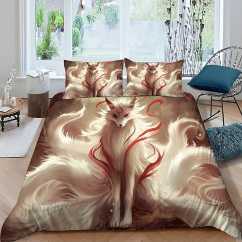 Parure de lit 3D avec taies 100% coton Le Renard Blanc Super King - 3