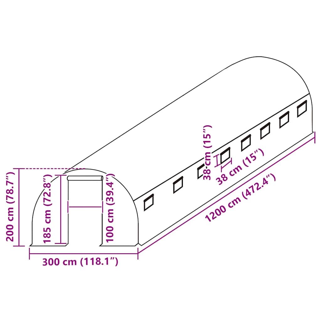 Copertura di ricambio per serra trasparente, pellicola in PE con 16 finestre e porta, 3 x 12 x 2 m, 36 m², accessorio da giardino per la cura delle piante, giardinaggio, aiuola e terrazza
