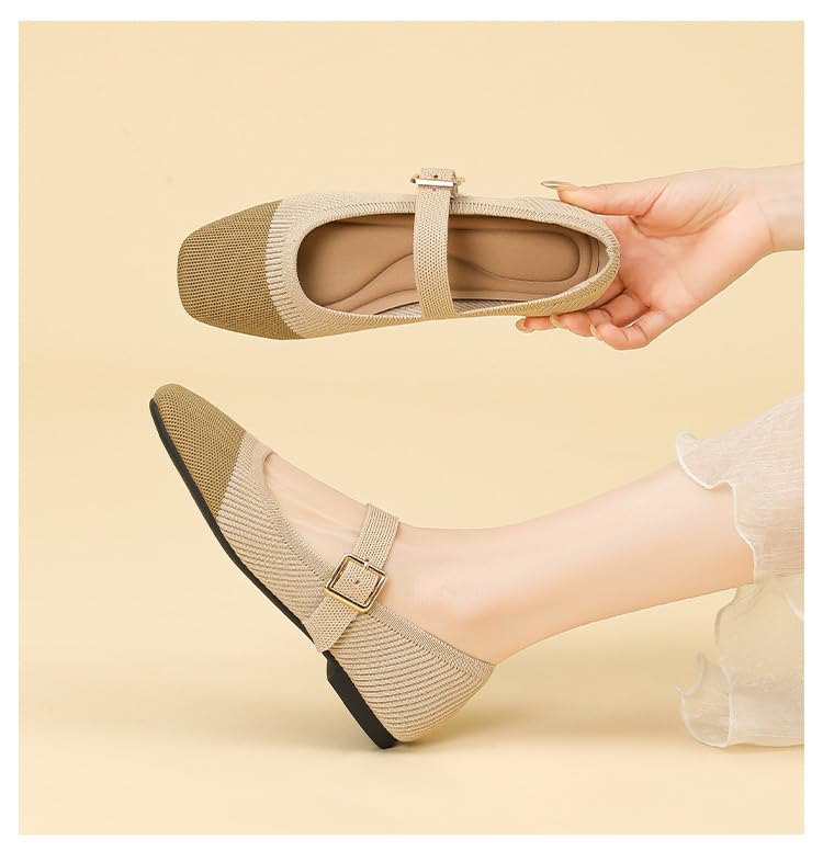 Knit Flats for Women Square Toe Flat Casual Ballet Flats with Ankle Strap Mary Jane Shoes Flats for Women Dressy Comfortable2