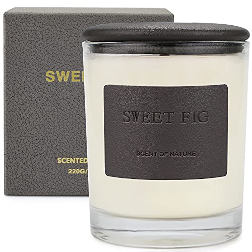 Candles, Premium Figs & Cedar | Highly Scented Candles for Home | 7.8 oz 50 Hour Burn, Glass Jar Candles, All Natural Soy Candles | Leather High-end Design Aromatherapy Candles with Gift Box