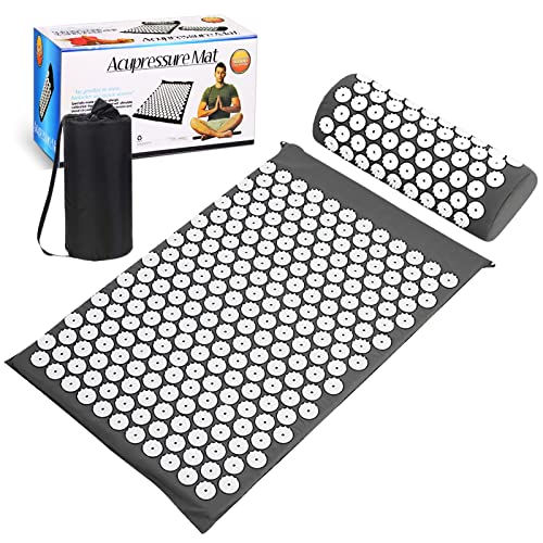 HyAdierTech Tapis Acupression, Avec Tapis de Yoga d' Acupuncture, Coussin Shiatsu, Oreiller de Massage Portatifs, Sac Kit Acupuncture, Tapis de Massage pour Soulagement et Détente (Gris) Cover